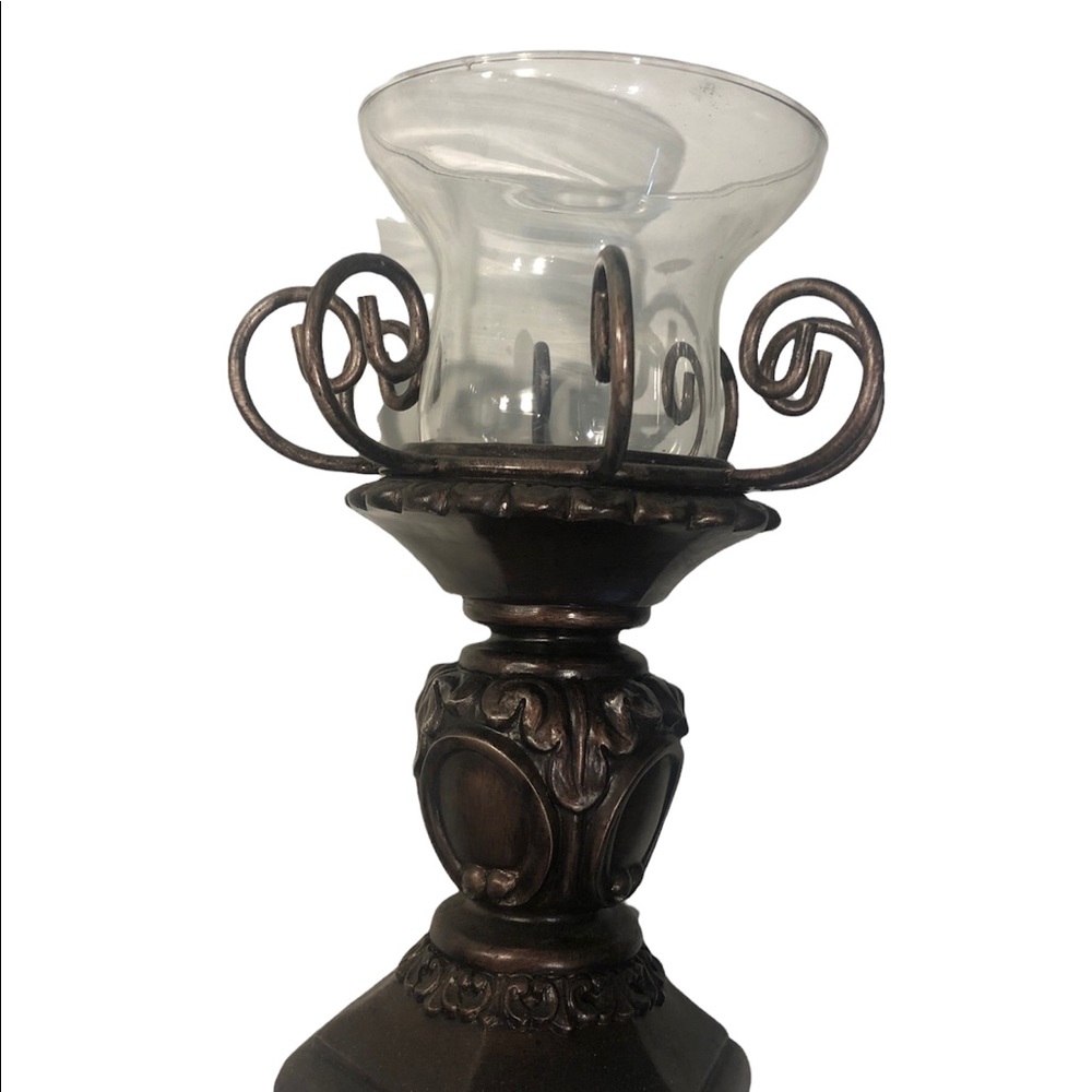 Candleholder “Bronze” effect molded composite with Glass shade.